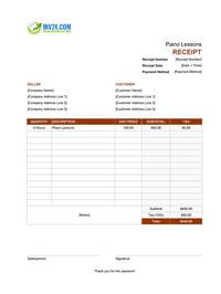 piano lessons receipt template