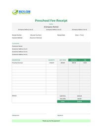 preschool fee receipt format