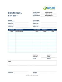 preschool receipt template
