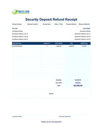 security deposit refund receipt template