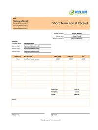 short term rental receipt template
