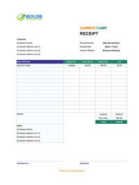summer camp receipt template summer camp receipt template