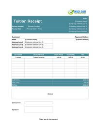 tuition receipt template