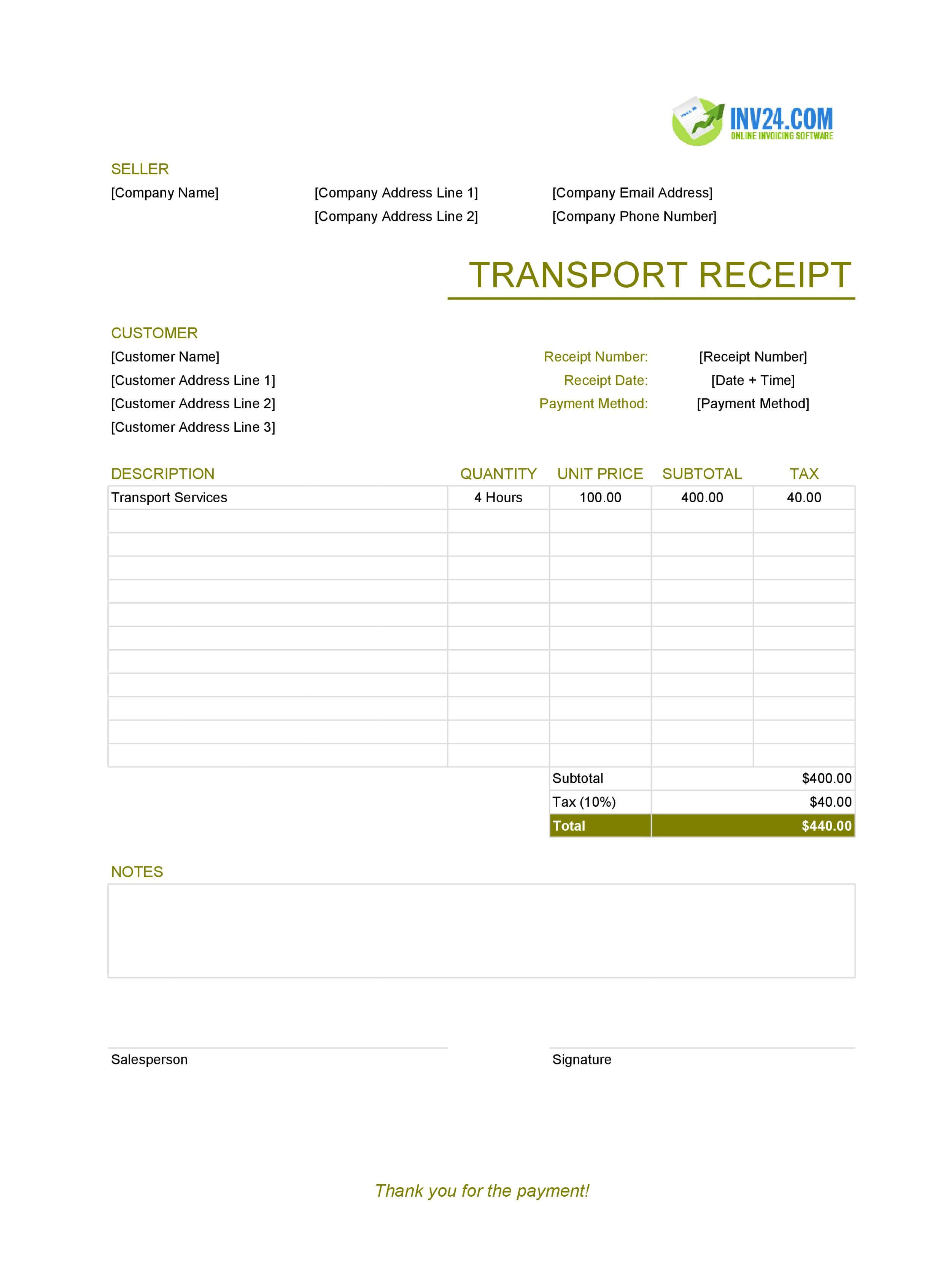 Transport Receipt Template (Excel / Google Sheets) Transport Receipt Template (Excel / Google Sheets)