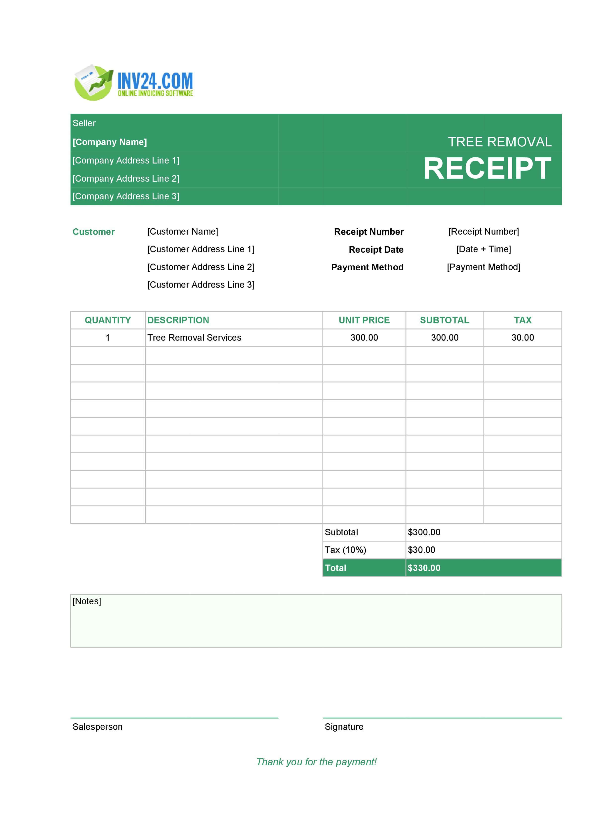 Tree Removal Receipt Template (Excel / Google Sheets) Tree Removal Receipt Template (Excel / Google Sheets)