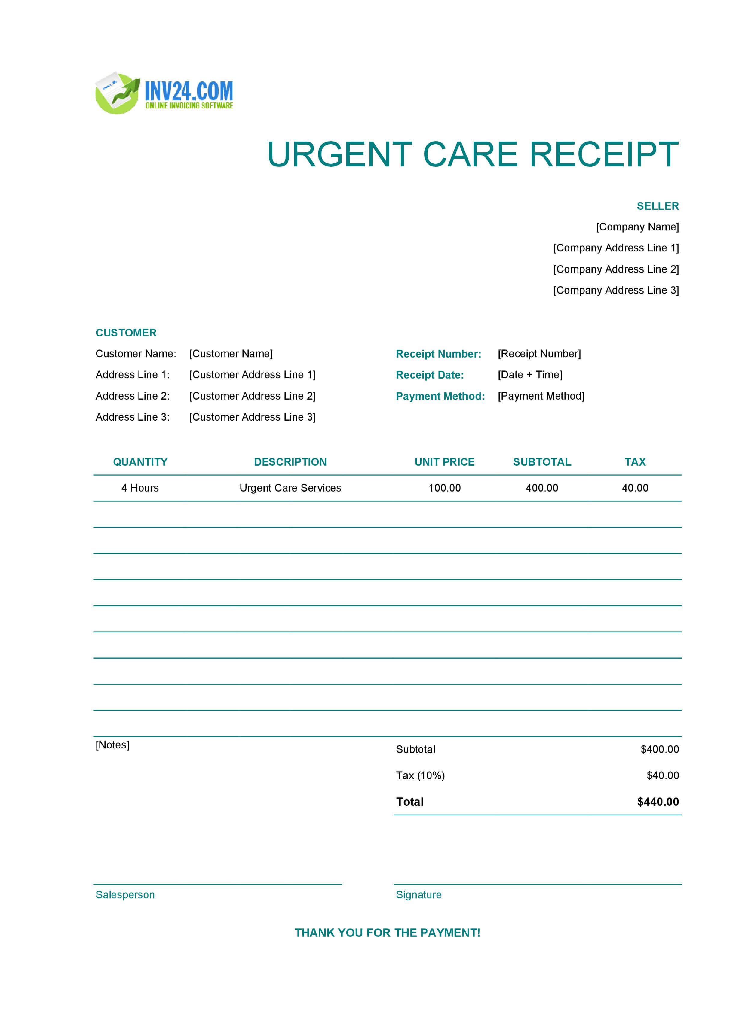 Urgent Care Receipt Template (Excel / Google Sheets) Urgent Care Receipt Template (Excel / Google Sheets)