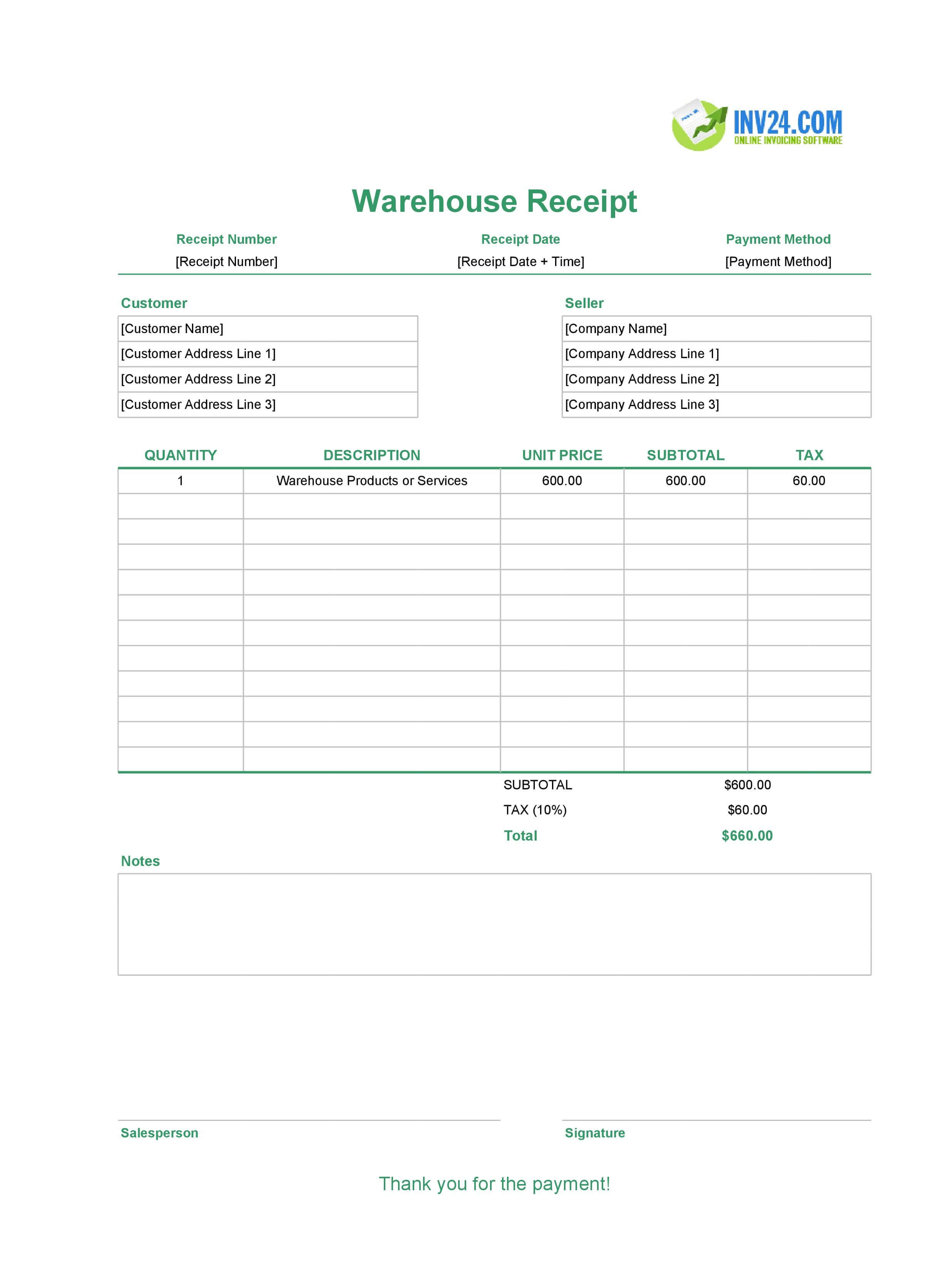 Warehouse Receipt Template (Excel / Google Sheets) Warehouse Receipt Template (Excel / Google Sheets)