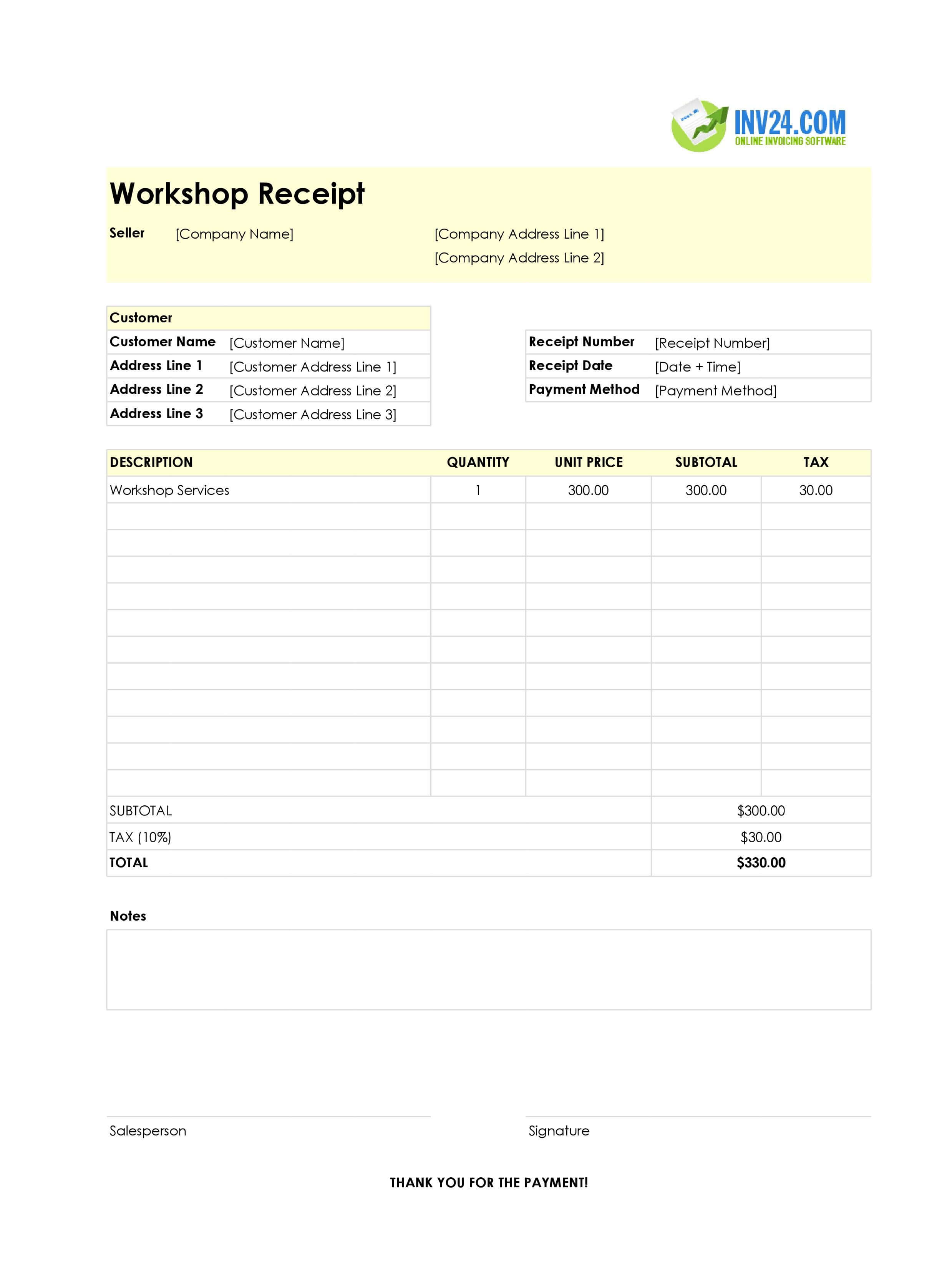 Workshop Receipt Template (Excel / Google Sheets) Workshop Receipt Template (Excel / Google Sheets)