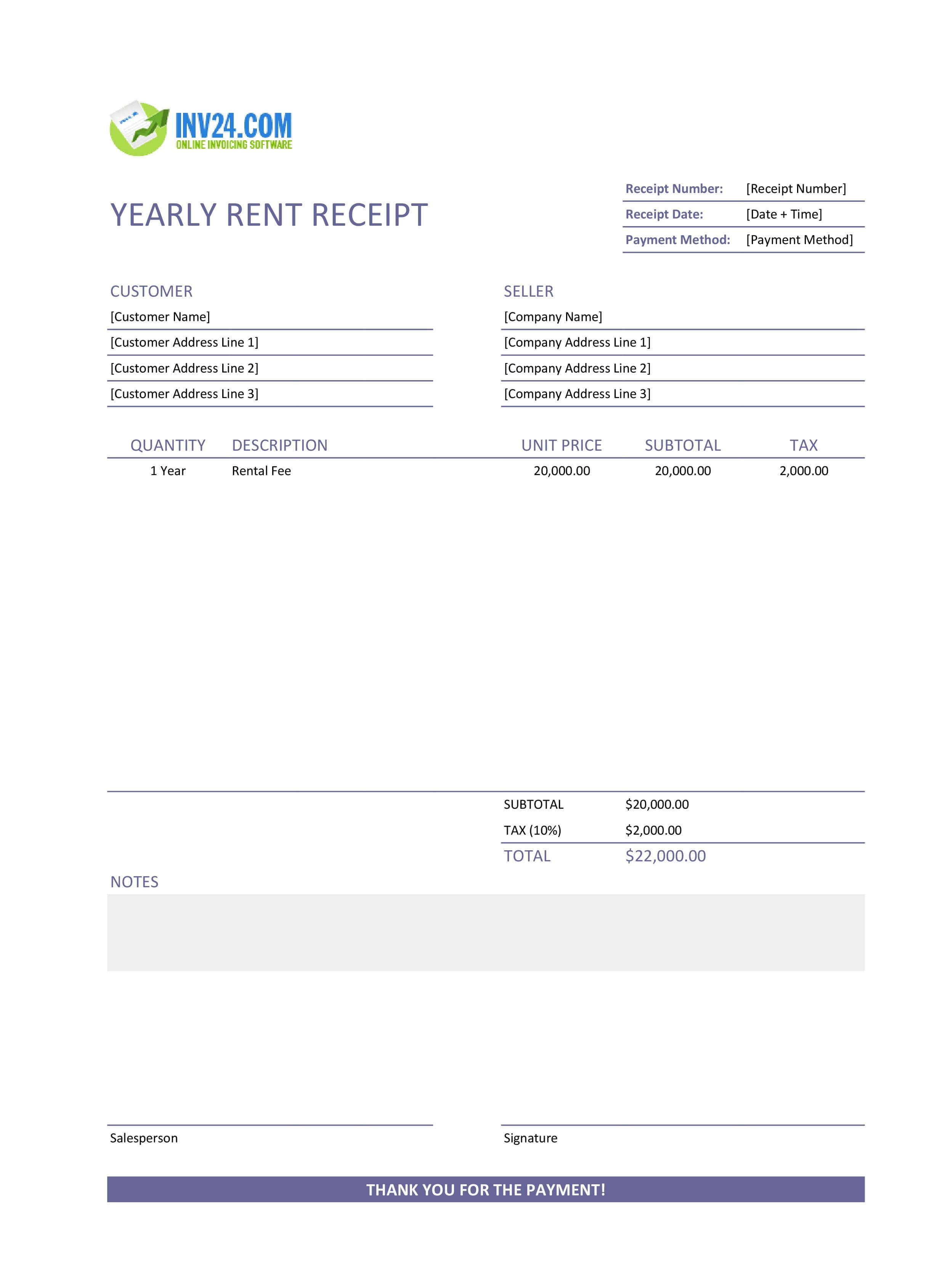 Yearly Rent Receipt Template (Excel / Google Sheets) Yearly Rent Receipt Template (Excel / Google Sheets)