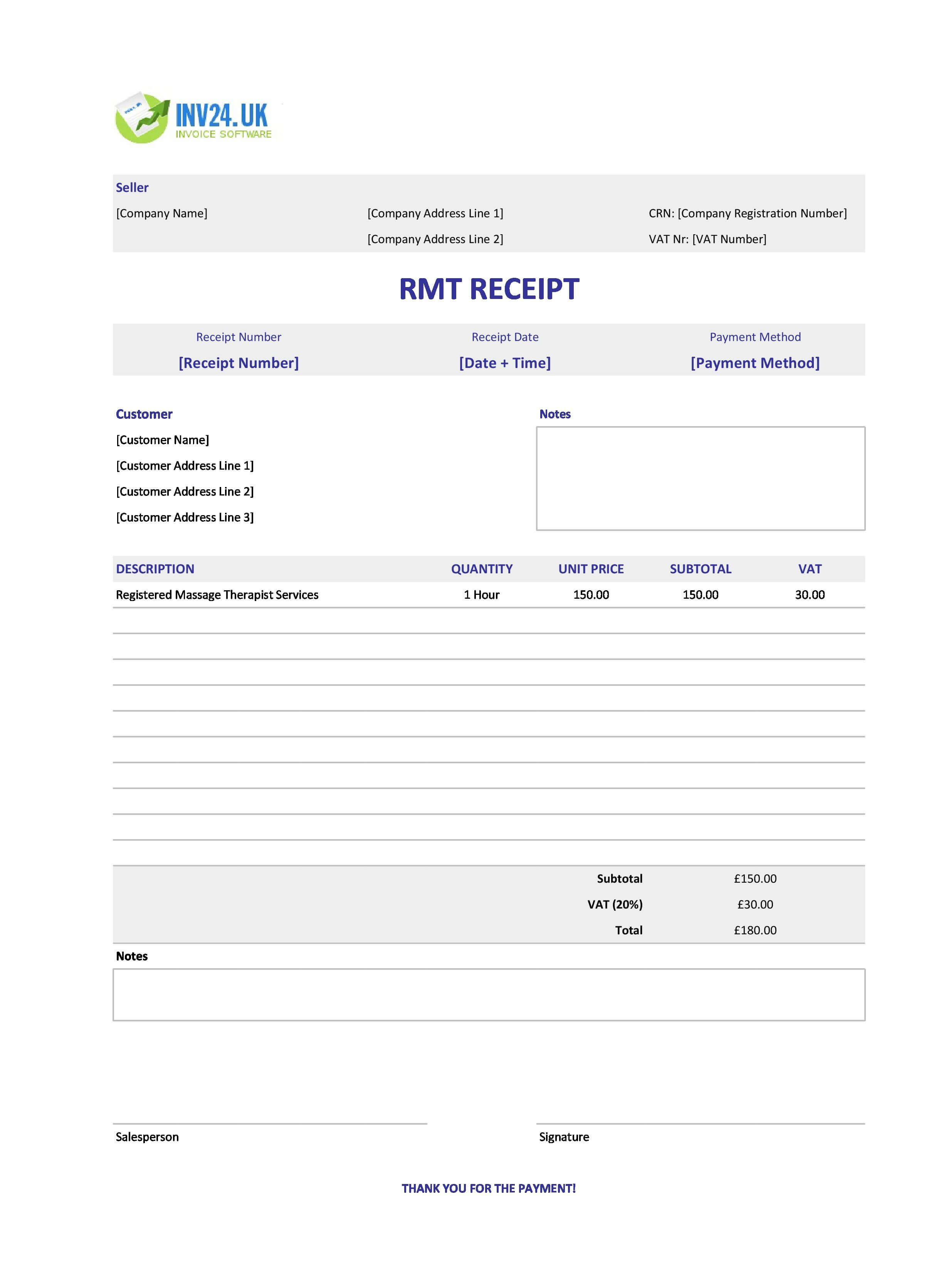 RMT Receipt Template for UK (Excel / Google Sheets)