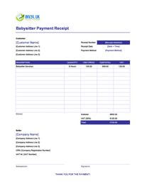 babysitter payment receipt template uk