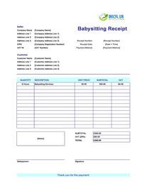 babysitting receipt template uk