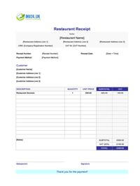 blank restaurant receipt template uk