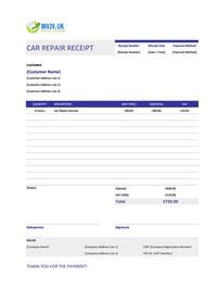 car repair receipt template uk