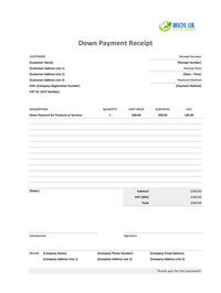 down payment receipt template uk