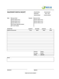 equipment rental receipt template uk