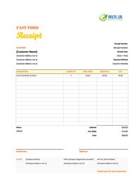 fast food receipt template uk