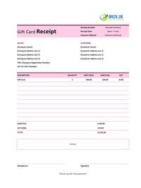 gift card receipt template uk