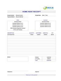 home rent receipt template uk