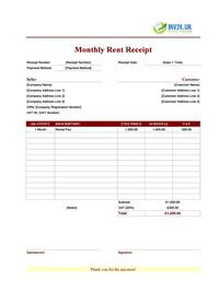 monthly rent receipt template uk