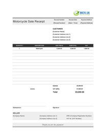 motorcycle sale receipt template uk