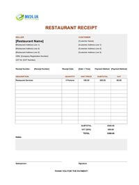 printable restaurant receipt template uk