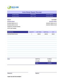 auto body repair receipt template ireland