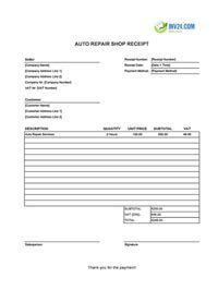 auto repair shop receipt template ireland