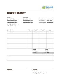 bakery receipt template ireland
