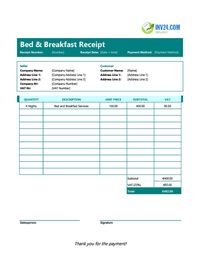 bed and breakfast receipt template ireland