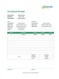 car deposit receipt template ireland