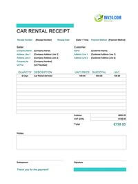 car rental receipt template ireland