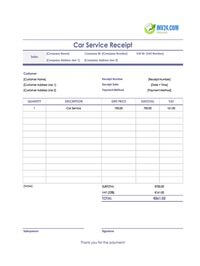 car service receipt template ireland