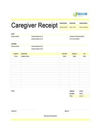 caregiver receipt template ireland