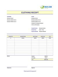 clothing receipt template ireland