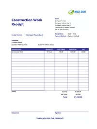 construction work receipt template ireland