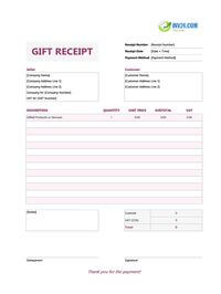 gift receipt template ireland