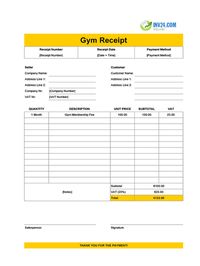gym receipt template ireland