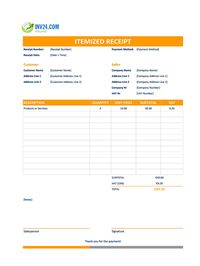 itemized receipt template ireland