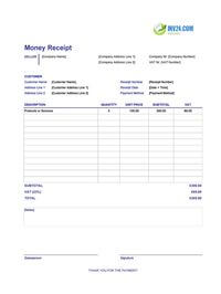 money receipt template ireland