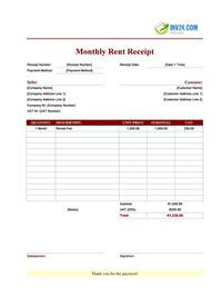 monthly rent receipt template ireland