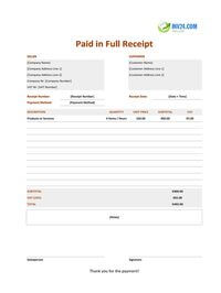 paid in full receipt template ireland