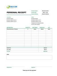 personal receipt template ireland