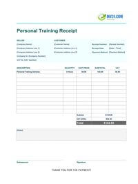 personal training receipt template ireland