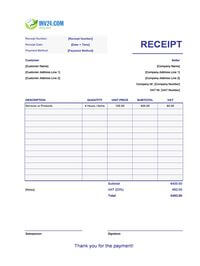 printable payment receipt template ireland