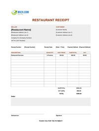 printable restaurant receipt template ireland