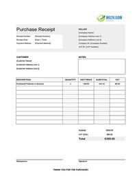 purchase receipt template ireland