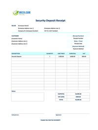 security deposit receipt template ireland