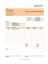 short term rental receipt template ireland