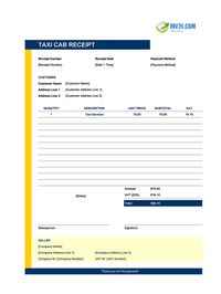 taxi cab receipt template ireland